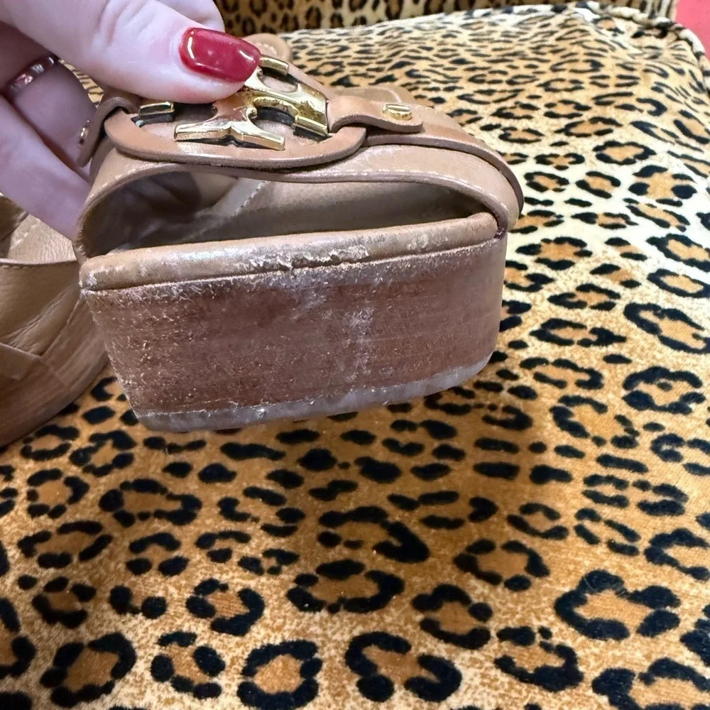 Tory Burch Tan Leather Slide Sandals